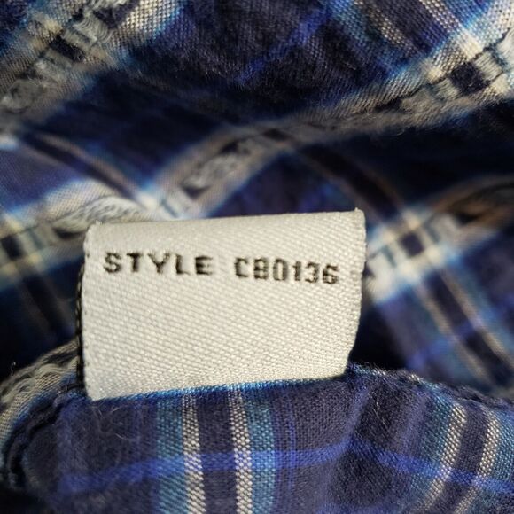 Cowboy Up Men Shirt Medium Pearl Snap Blue Plaid Long Sleeve Blue Western Pocket - Picture 10 of 11